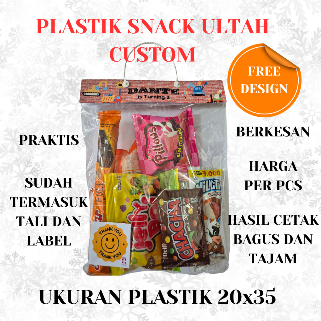 

Plastik Snack Ulang tahun anak free custom design. Minimal 10 PCS Pengerjaan cepat