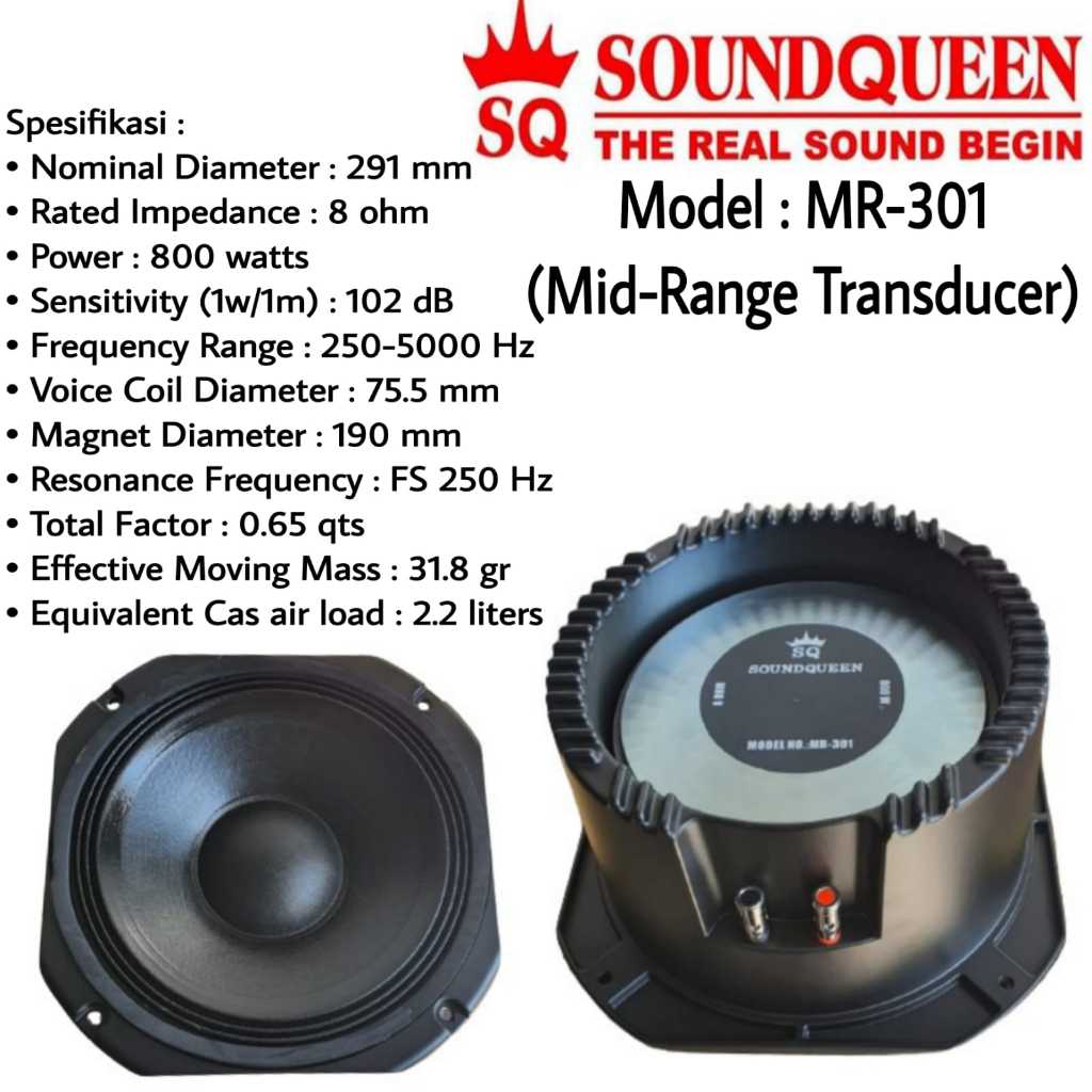 SPEAKER KOMPONEN SOUNDQUEEN MR-301 10in 800Watt SQ MR301 MR 301 10inch 10" 10 Inch 800W 800 Watt