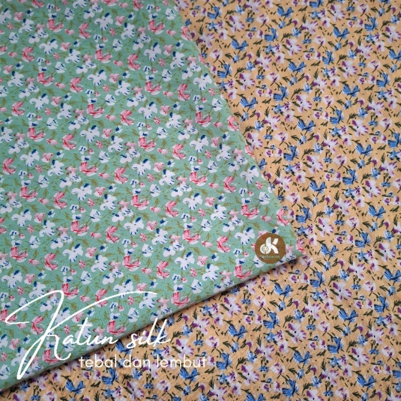 kain katun silky motif bunga kecil / kain katun tebal / kain gamis