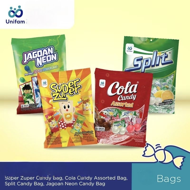 

Cola candy/Split/Super Zuper/Jagoan neon bag