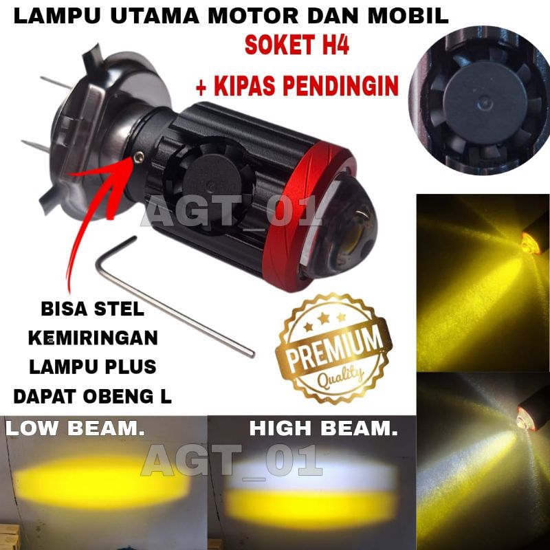 LAMPU DEPAN MOTOR SOKET H4 3 KAKI LASER LED PLUS KIPAS/ LAMPU H4 KIPAS PREMIUM SUPER TERANG/ LAMPU U