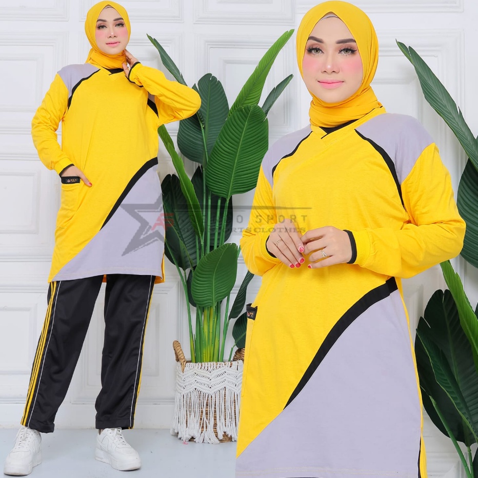 BIG SALE Setelan Baju Olahraga Senam Tunik Muslimah  Stelan Kaos Trening Olahraga Wanita Muslimah
