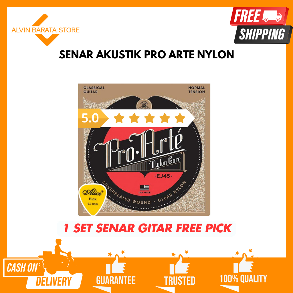 Senar Gitar Nylon Classic Nilon Hitam Klasik 1 Set EJ49 Normal Tension