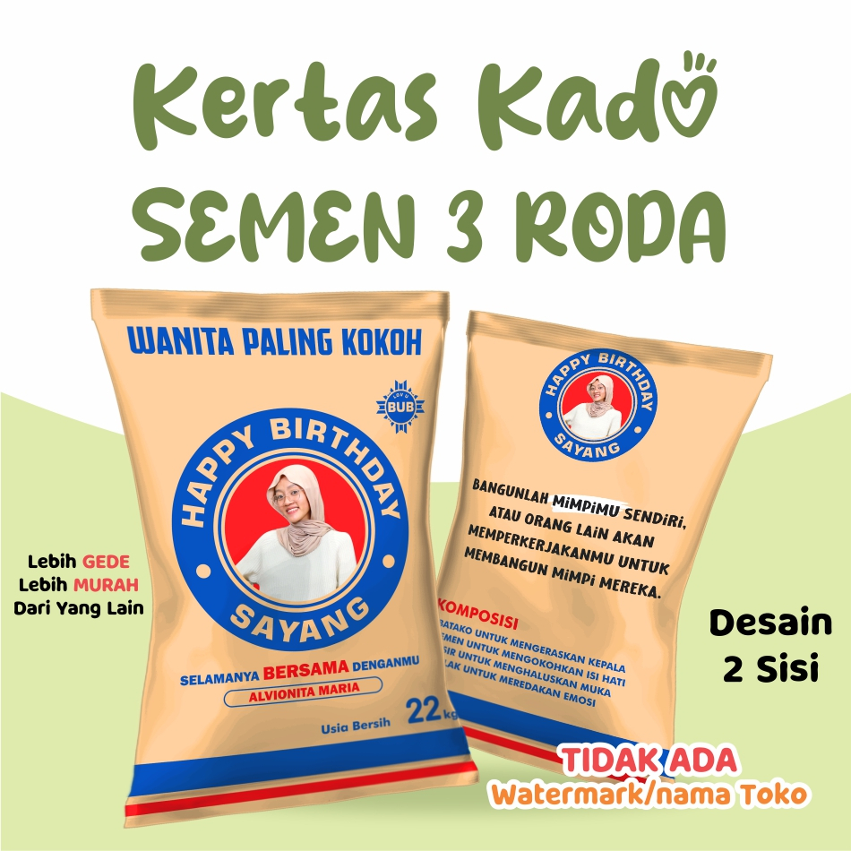 

KERTAS KADO CUSTOM SEMEN 3 RODA DEPAN BELAKANG BUNGKUS KADO LUCU