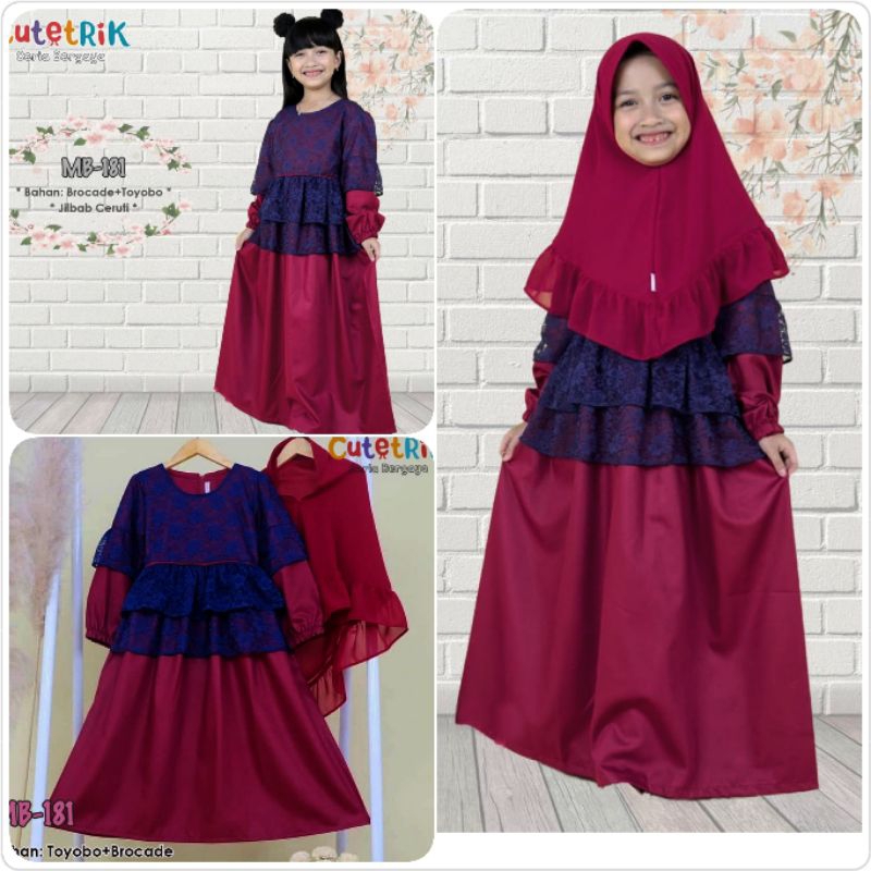 Gamis anak 8(6-8 tahun) SET jilbab setelan baju dress brokat pesta MB181 Cutetrik