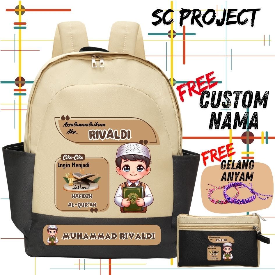 Tas Anak - Tas Sekolah anak Custome Nama - Tas Backpack Sekolah Anak Cita-cita Hafidz Al-Qur'an