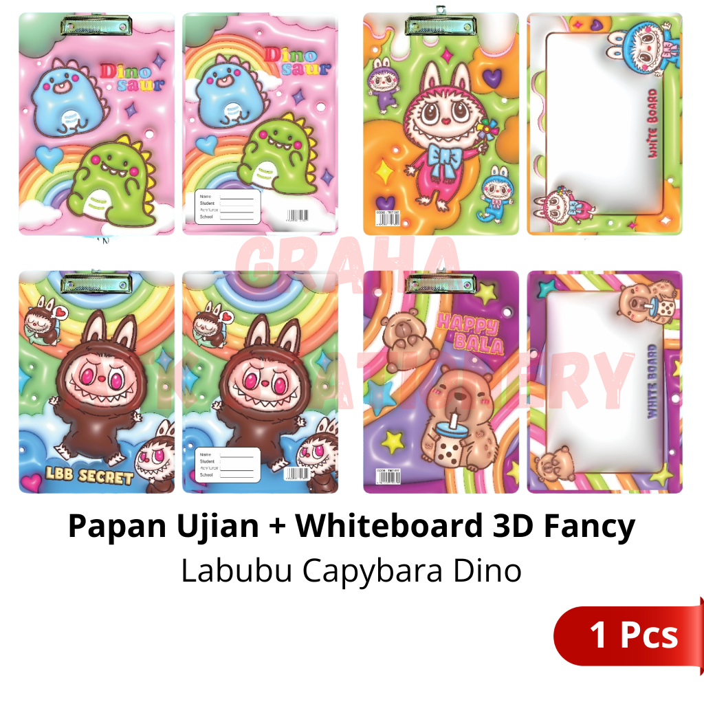 

[1 Pcs] Papan Ujian + Whiteboard 3D Labubu / Alas Papan / Clipboard Papan Ujian 3D Labubu Capybara