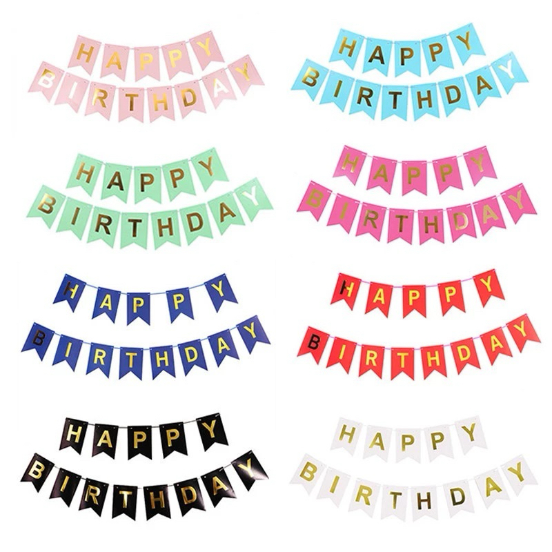 BANNER HAPPY BIRTHDAY Warna Warni Backdrop Pesta Bendera Bunting Ultah Segilima Banner Tulisan Ulang