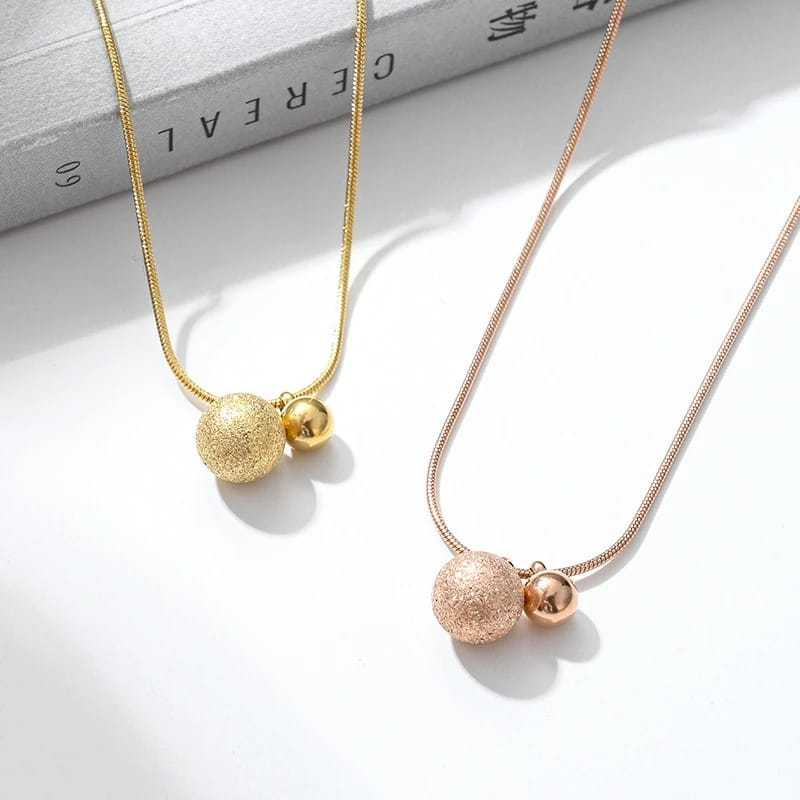 { COD } Kalung Rantai Wanita Rose Gold Liontin Bola Bola Pasir Terlaris