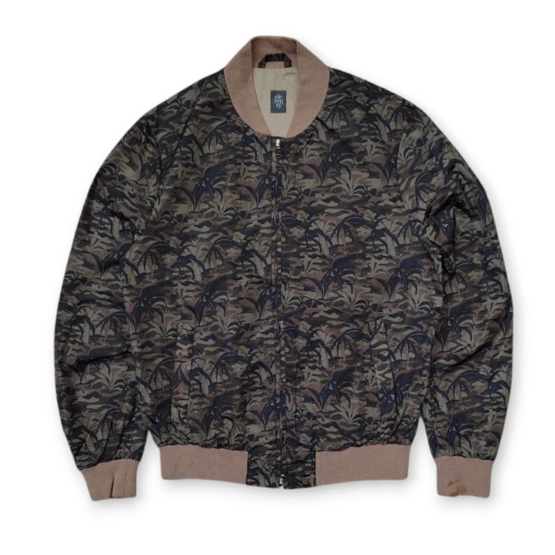 Eleventy Camouflage Palm Tree Printed Nylon Bomber Jacket