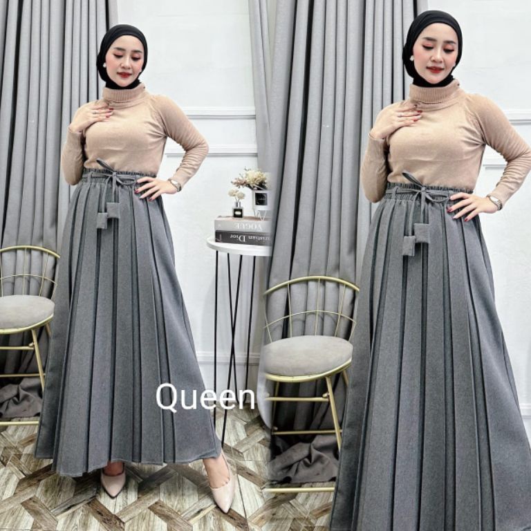 KODE N64Y ROK PLISKET SEMI WOLL ROK KERJA PINGGANG KARET ROK KANTOR ROK GURU PINGGANG KARET ROK KERJ