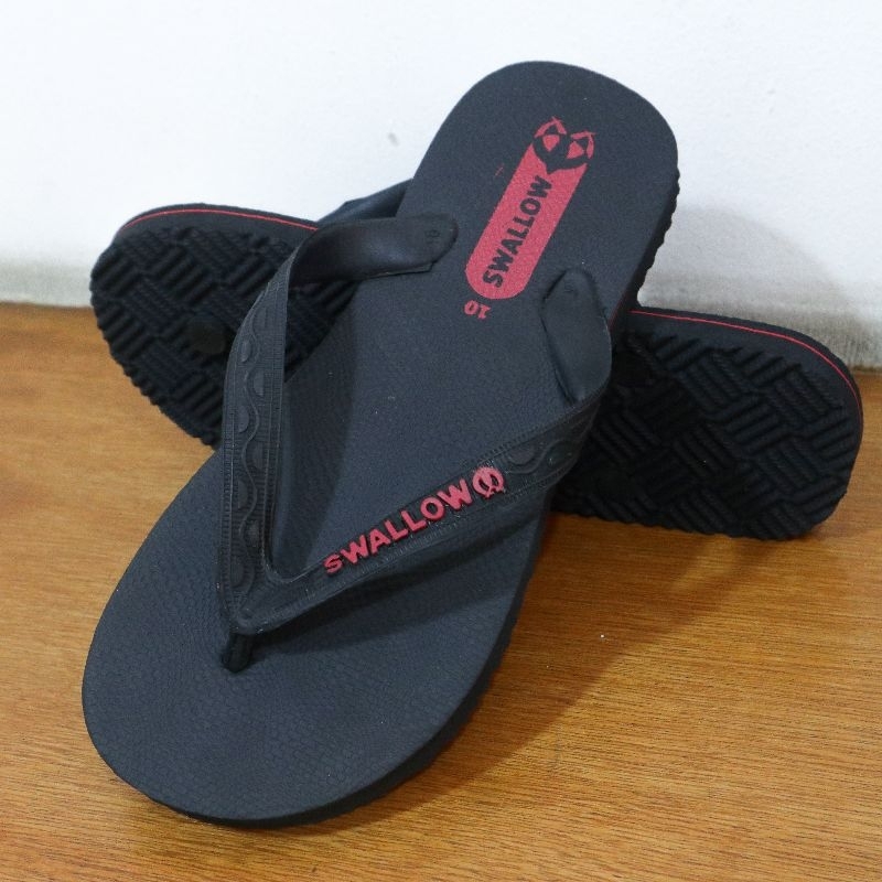 Sandal Jepit Swallow Hitam Strip Warna Warni