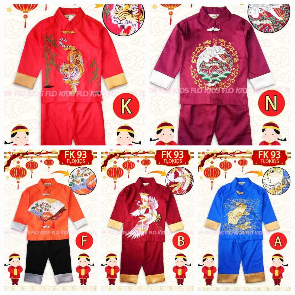 Baju Setelan Imlek CNY Cheongsam Qibao Anak Laki Laki Impor ukuran 1-8tahun