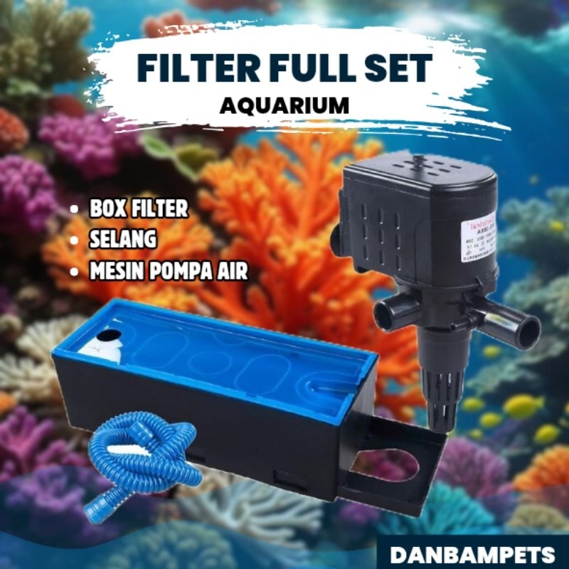 Filter aquarium full set medium low watt / Filter aquarium box filter, selang dan mesin pompa air