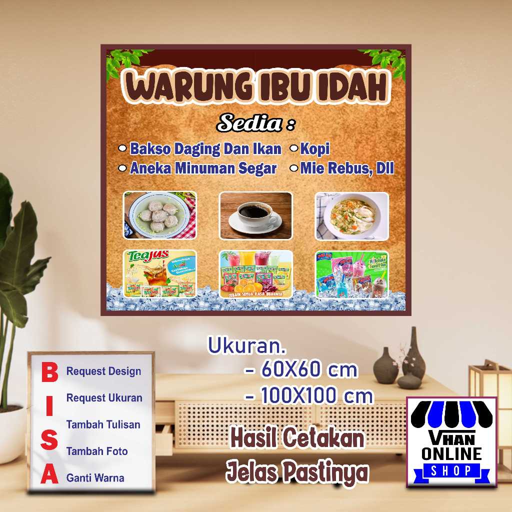 Cetak Spanduk Banner Warna Coklat Warung Makanan dan Minuman