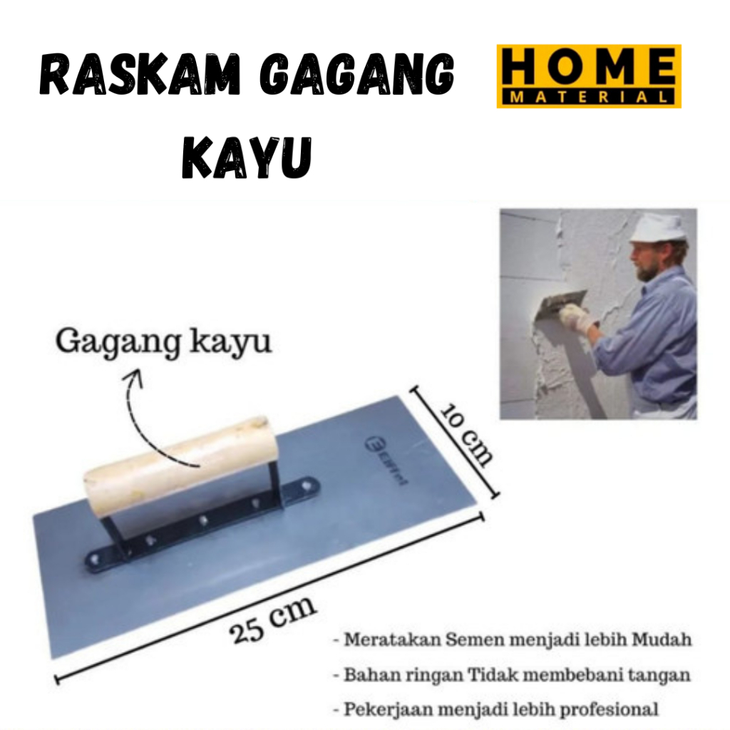 Roskam Raskam Gagang Kayu Winson Plat Besi – Alat Tukang untuk Plesteran & Acian Dinding kuat dan mu