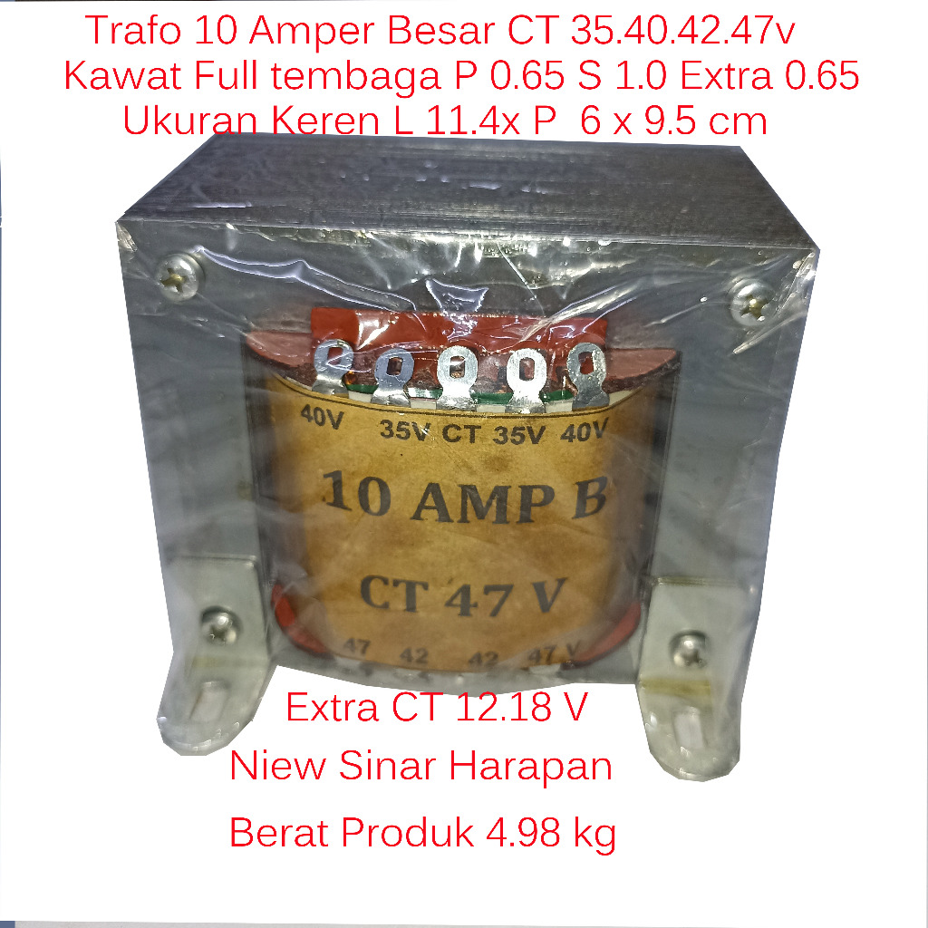 Trafo 10 Amper Besar SMART Out CT 35.40.42.47V Extra 2A CT 12.18V Keren  L11.4x6x9.5cm