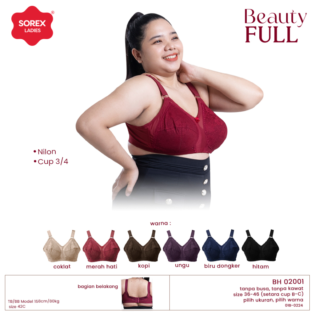 Sorex Bra Cup Besar Tanpa Busa Kait 3 Tanpa Kawat  Setara Cup C Classic Collection Brokat BH 02001