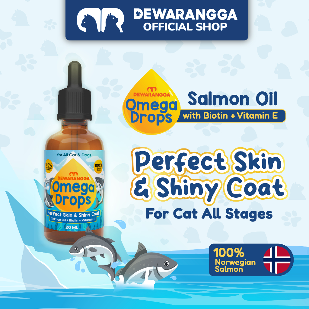 Dewarangga Omega Drops Salmon Oil Kucing, Minyak Ikan Kucing untuk Menjaga Kulit & Bulu Kucing Anjin