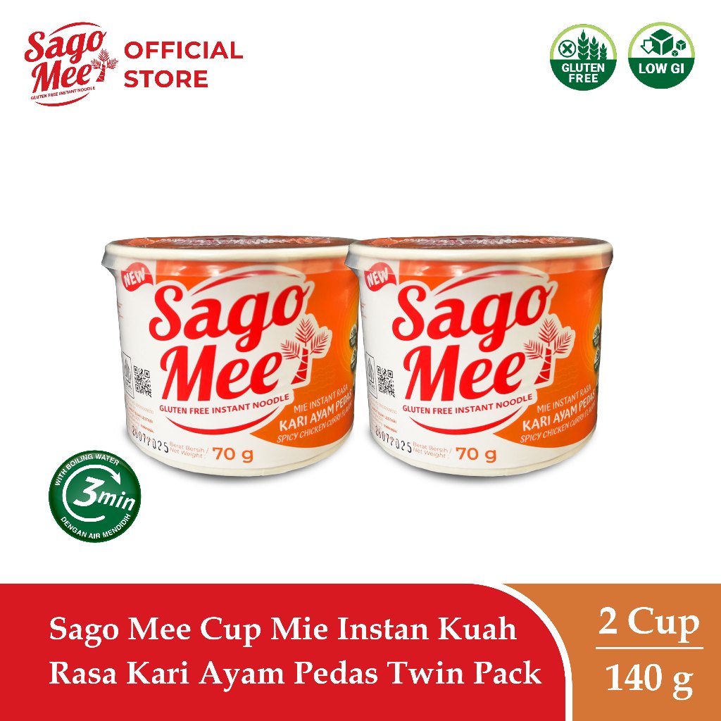 

Sago Mee Gluten Free Mie Instan Cup Kuah Rasa Kari Ayam Pedas 70g Twin Pack