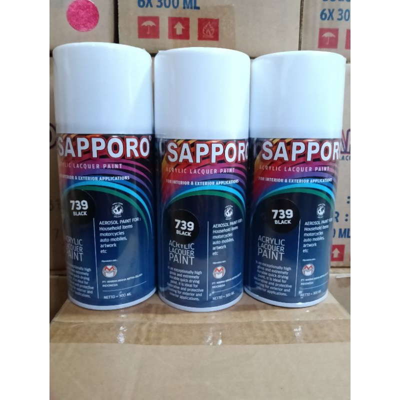 Pilok  Pilox Sapporo 300ml saporo 300ML SAPORO  spray 300ml 739 black hitam gloss hitam mengkilap gl