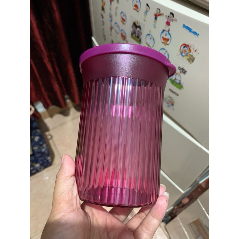 Ecer 1 Pcs Family mate round 630 ml tupperware/Toples kristal(bahan polycarbonat)/toples kue, ungu