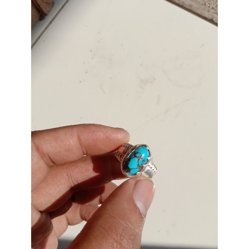 cincin perak pirus mesir urat merah ngerikil ring perak handmade