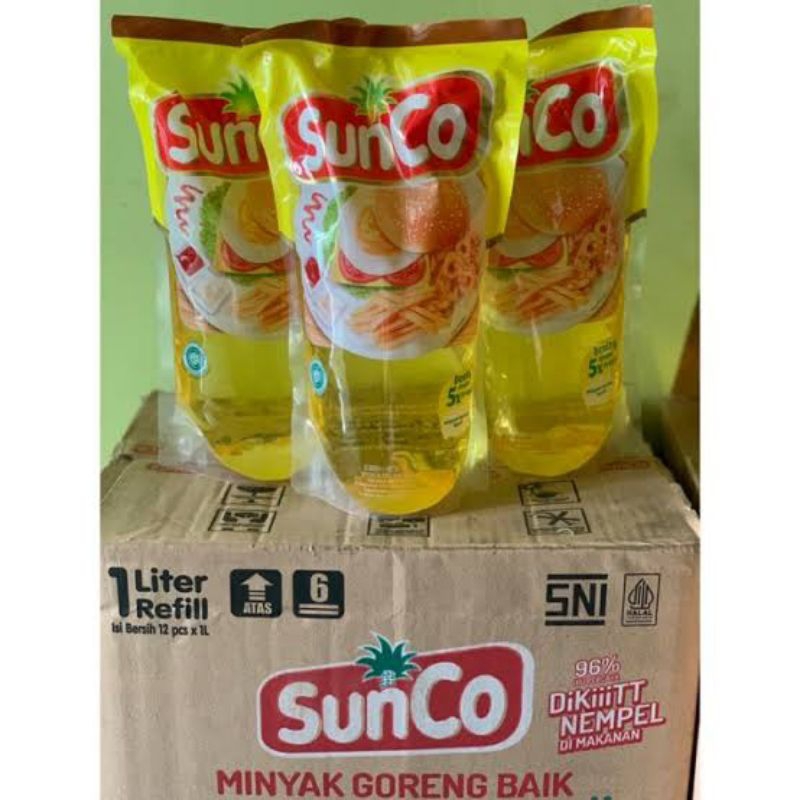 

SunCo minyak goreng 1 liter. 1 kardus isi 12pcs harga murah