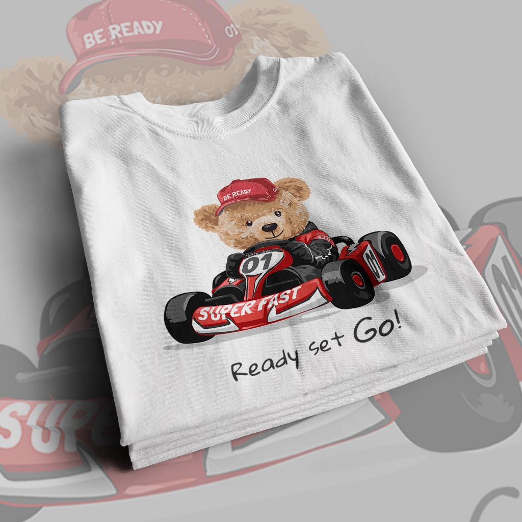 Kaos Oversize Teddy Bear Katun Adem Halus, T Shirt Unisex Distro Pria Wanita