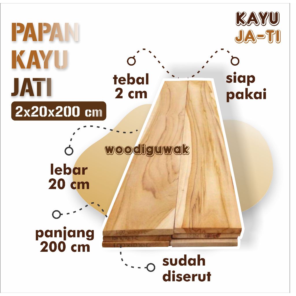 Papan Blabak Kayu Jati Kampung Siap Pakai Bahan Ambalan 2x20x200 cm - woodiguwak -