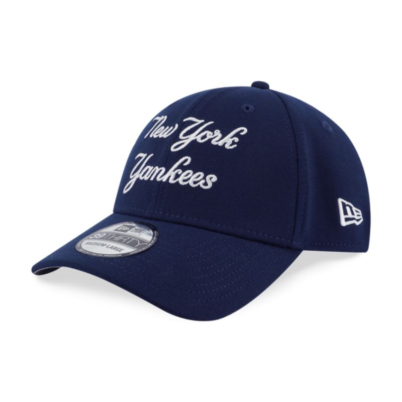 Topi New Era Cap New York Yankees Script Navy 39Thirty Stretch-Fit Cap Original