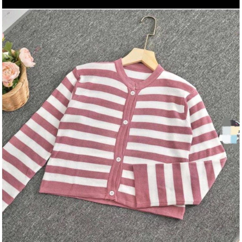 Cardigan crop belang