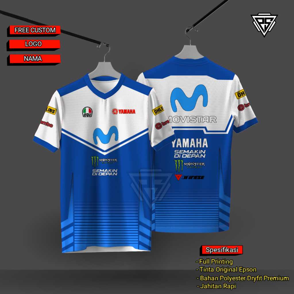 Jersey Dewasa /Kaos/T-shirt V Neck/ Polo Shirt Motor Racing Yamaha Full Print