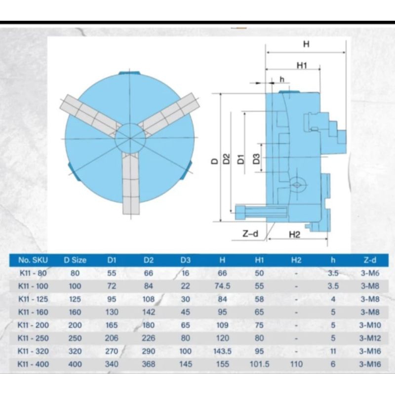 Claw bubut 6" 3 jaw San ou