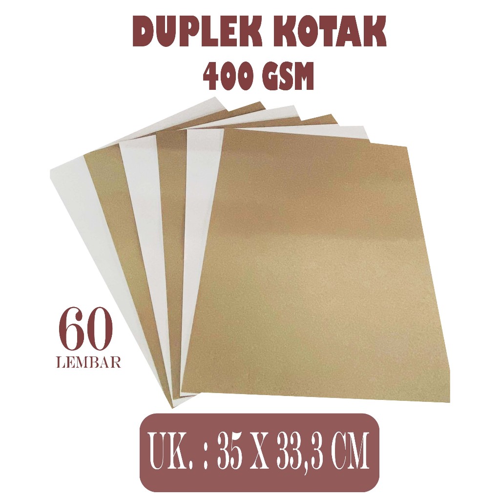 

DUPLEK CUOTED / DUPLEK KOTAK 400 GSM UKURAN 33 X 33,3 CM , ISI 60 LEMBAR