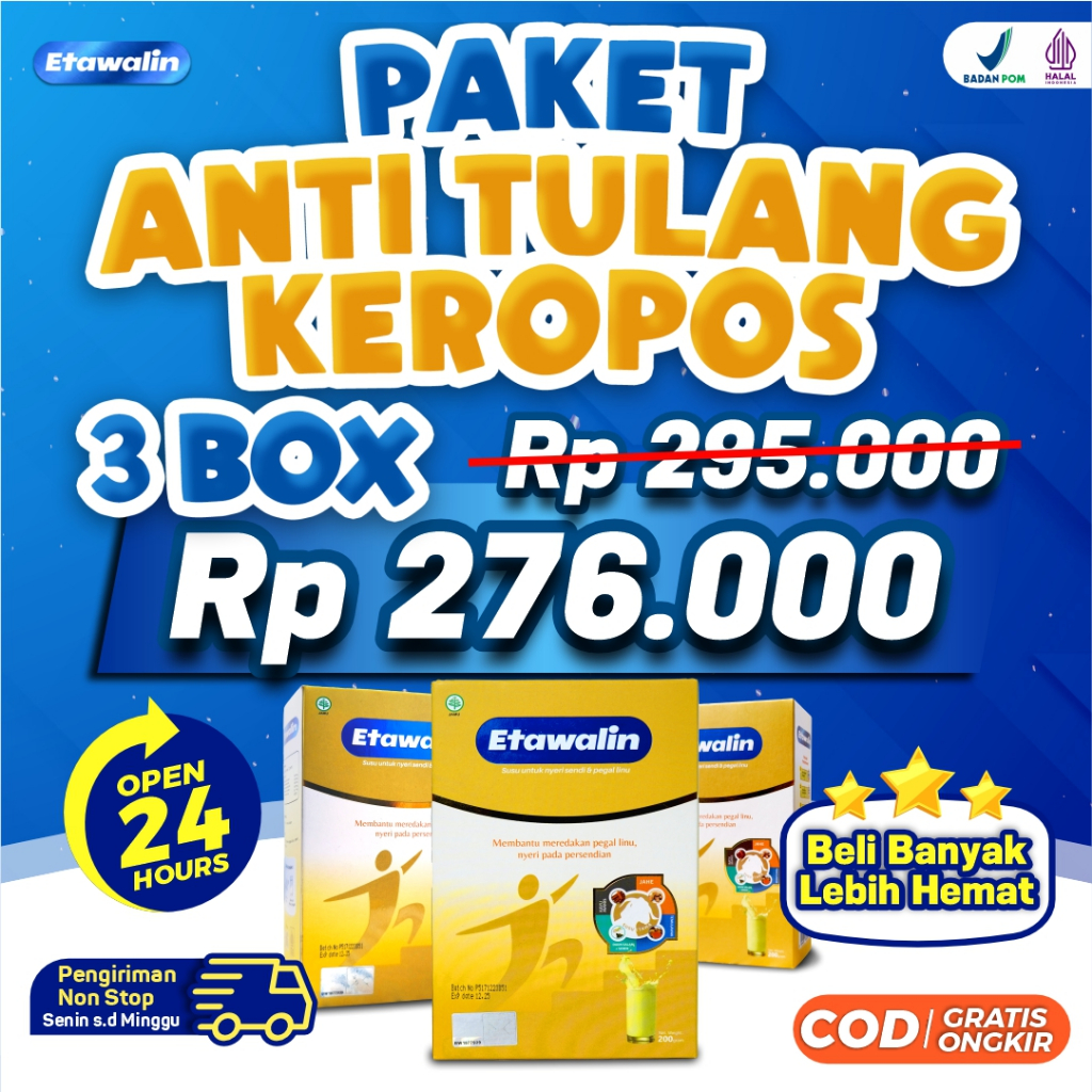 

Etawalin Paket 3 –Tingkatkan Kepadatan & Kesehatan Tulang Sendi Susu Anti Asam Urat Rematik