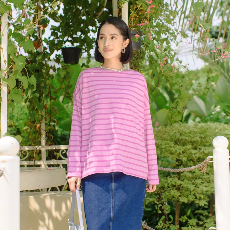 Kaos Wanita Stripe | Ulyani Perennial Purple Stripe Tops HijabChic Lampung
