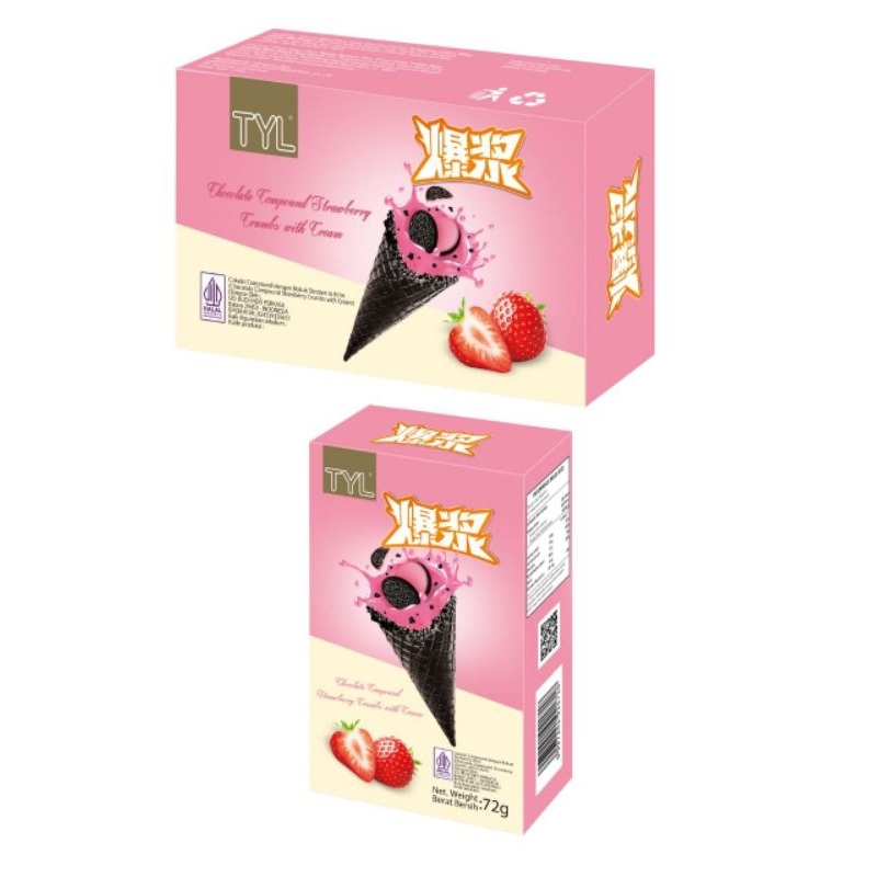 

TYL Chocolate Compound STRAWBERRY Trumbs with cream 72g/box / biskuit coklat STRAWBERRY cream / 爆浆脆筒巧克力草莓夹心饼干