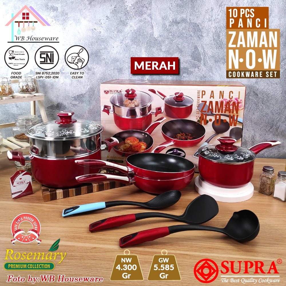 panci penggorengan set 10pcs / cookware set teflon ZAMAN NOW SUPRA