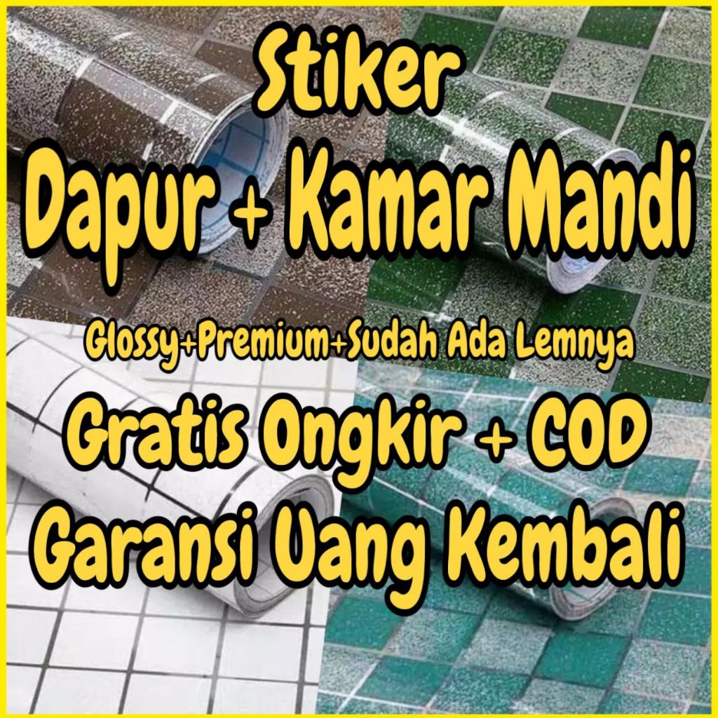 Stiker dapur anti minyak MOTIF KOTAK PUTIH HIJAU GOLD ABU BIRU COKLAT UNGU SAYURAN