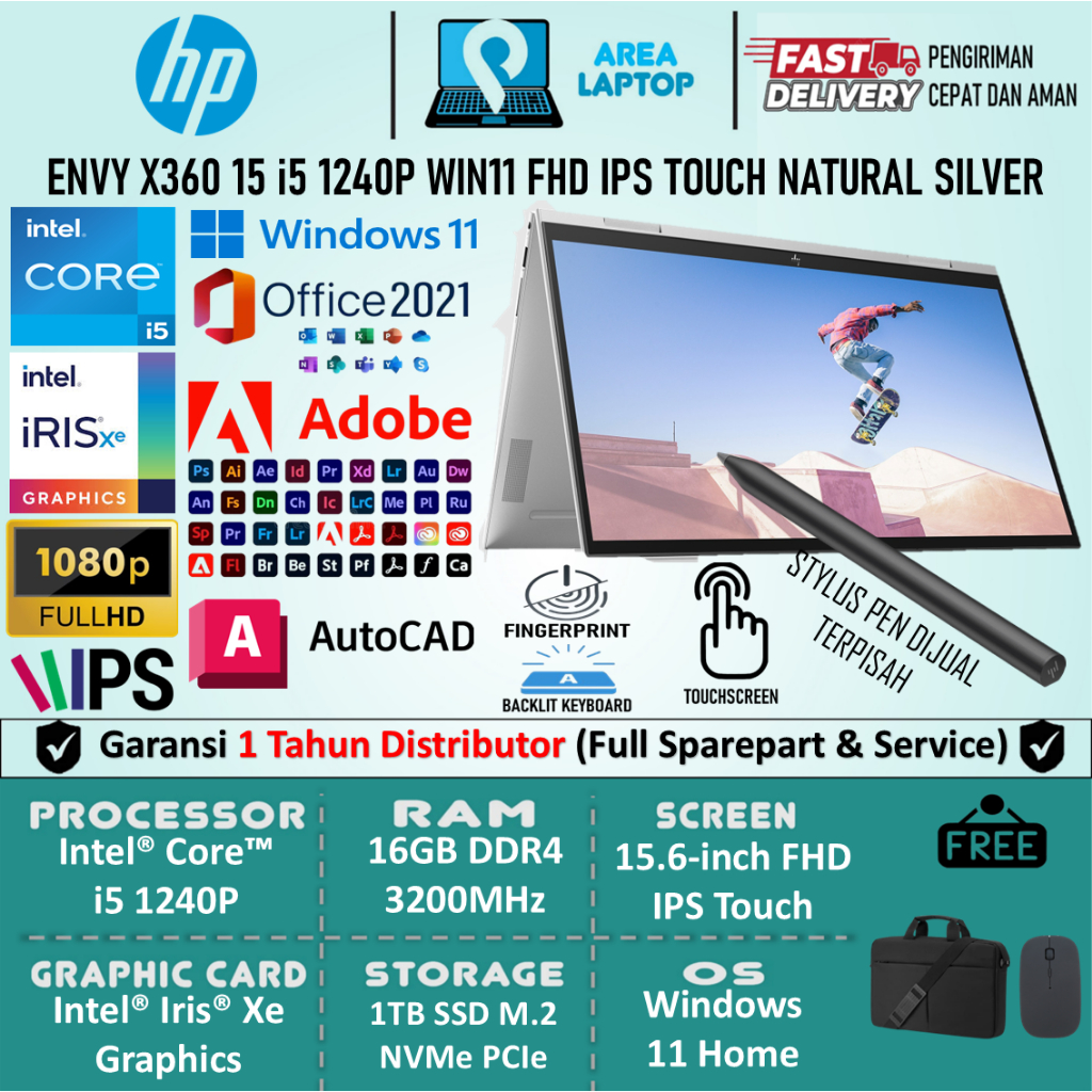 Laptop 2in1 Slim HP Envy x360 15 Intel Core i5 1240P 16GB 1TB FHD IPS Touch Win11