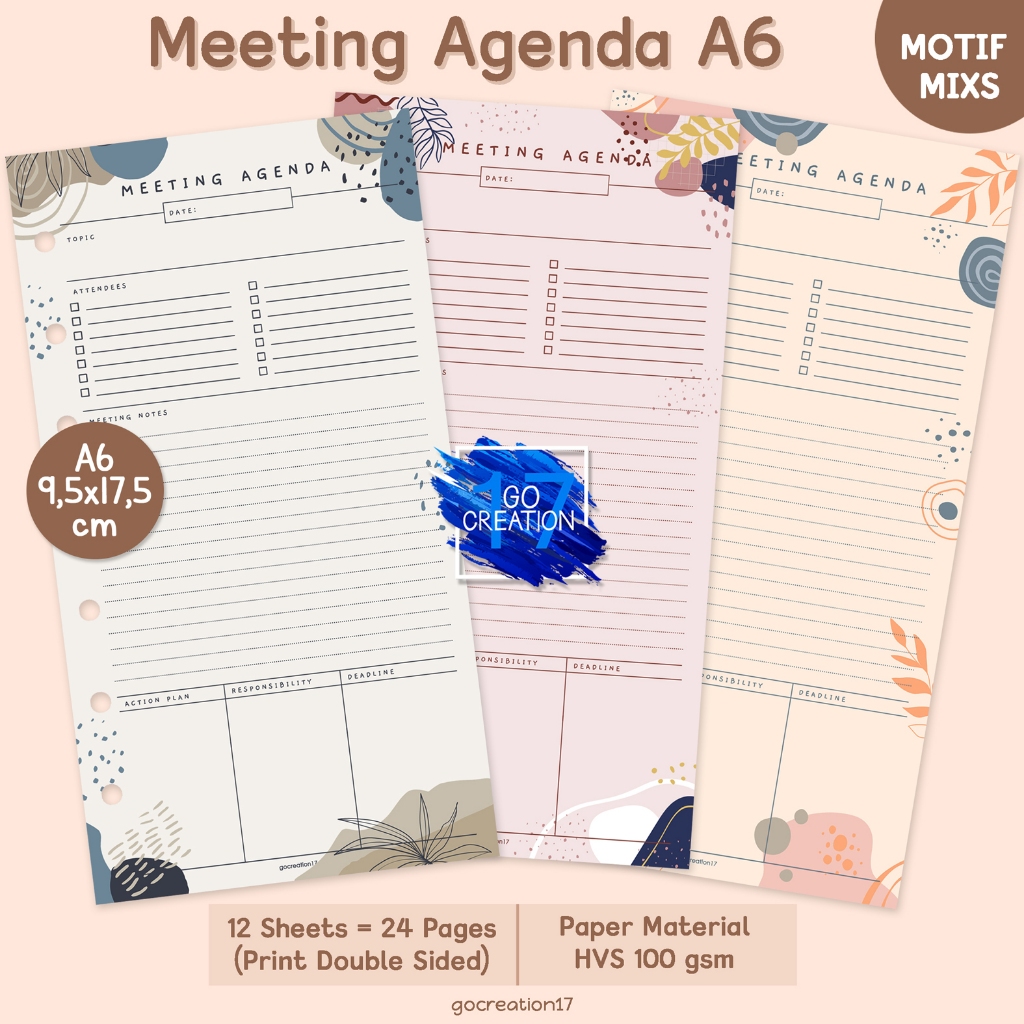 

Buku Planner Refill Kertas Binder Meeting Agenda Motif Premium A6