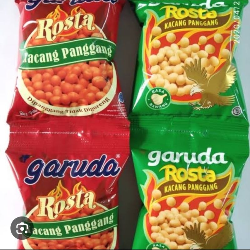 

Garuda Rosta Kacang Panggang Ayam Bawang Pedas 11gr Renceng / Snack Kacang Panggang Garuda Rosta isi 10pcs