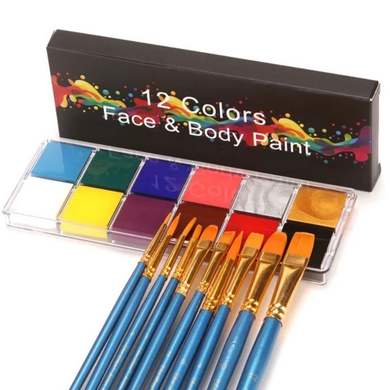 

KODE W63F 12 Colors FaceBody painting Cat WajahBadan 12 Warna Dengan 2 Brush Kuas