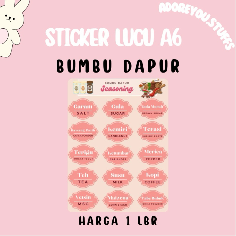 

[ BUMBU DAPUR ] STICKER DAPUR / BUMBU UKURAN A6 ( 10 CM X 15 CM ) | STICKER LUCU | STICKER KISS CUT | STICKER CUTE