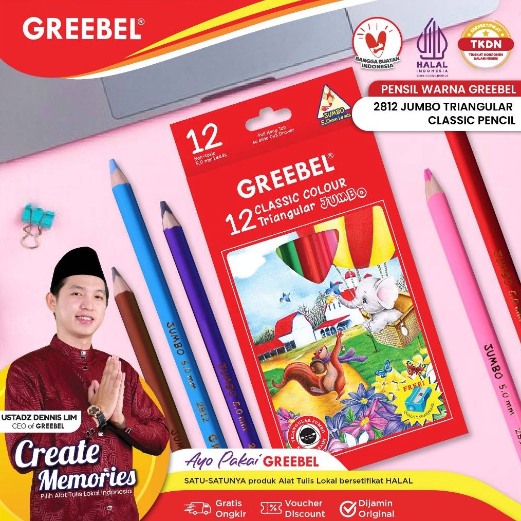 KODE J44S GREEBEL Pensil Warna 2812 Jumbo Triangular  Hexagona  Coloring  Pensil Warna Greebel  Pens
