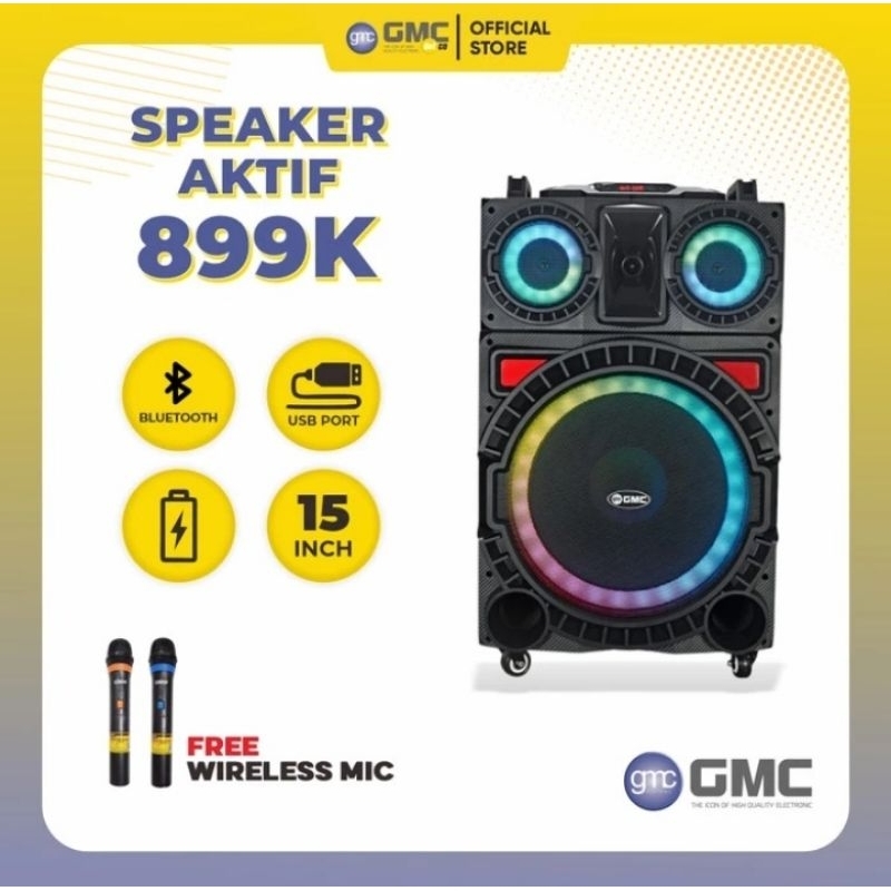 BATAM - GMC 889K SPK 889 K BTFM portable speaker box, USB, 2 mic bluetooth 15 inch 300rms jumbo