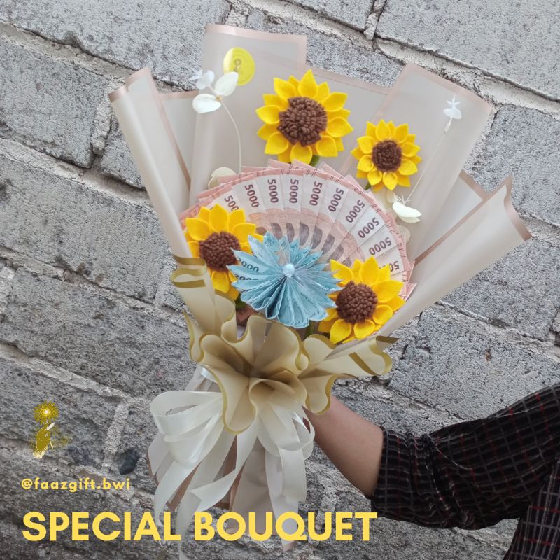 Buket uang x bunga sunflower || Buket wisuda || Buket ultah || Buket spesial
