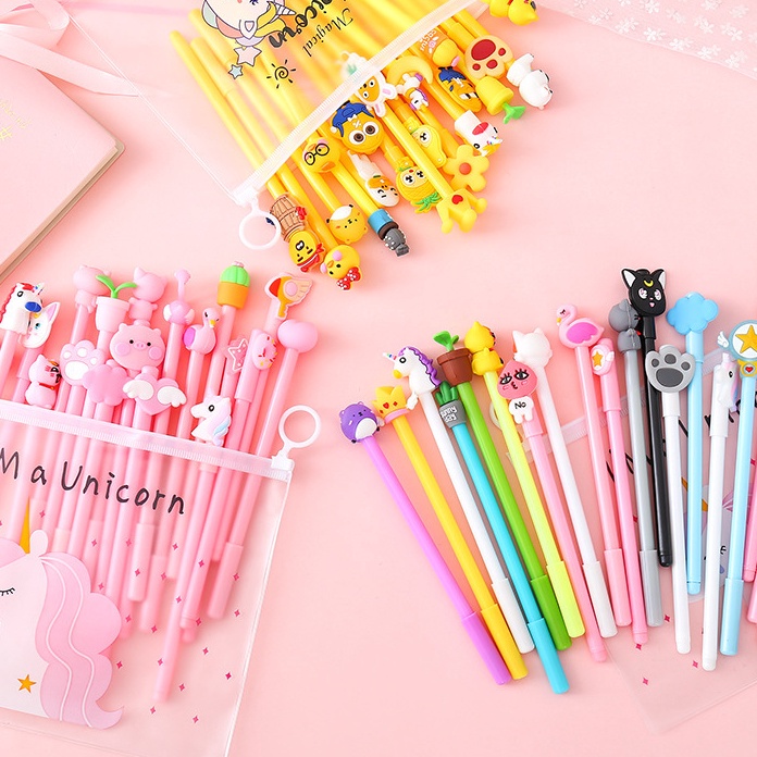 

HJ6 HL78 Pena Set Karakter Cartoon Isi 2 Pcs Plus Pouch Transparant Pulpen Set