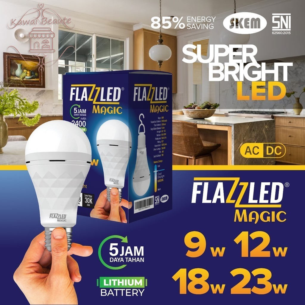 Lampu Cas Emergency Led FlazzLed 7w 9w 12w 18watt Magic LED Bohlam Premium